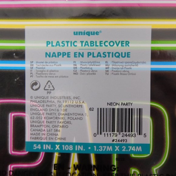Unique Neon Party Plastic Tablecover (Nappe en Plastique) 54" x 108" Lot of 2 - Picture 5 of 5